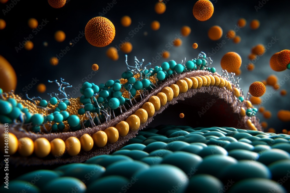 Aufkleber illustration of the fluid mosaic model, with ion channels embedded in the cell membrane, showing det