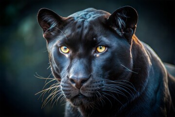Black panther close-up portrait with piercing eyes and dark fur