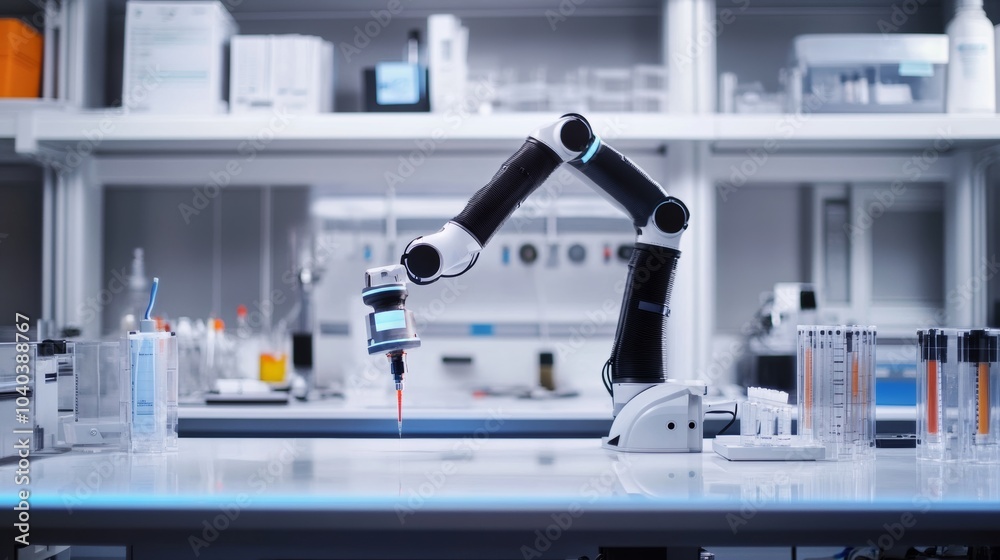 Leinwandbilder An advanced robotic system performing complex research tasks in a high-tech laboratory, clean and innovative environment with a focus on scientific robotics, Research style