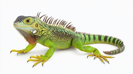 Green iguana lizard isolated on white background.
