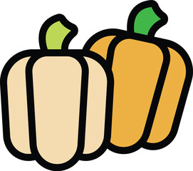 Simple colored line icon of two bell peppers growing in a vegetable garden