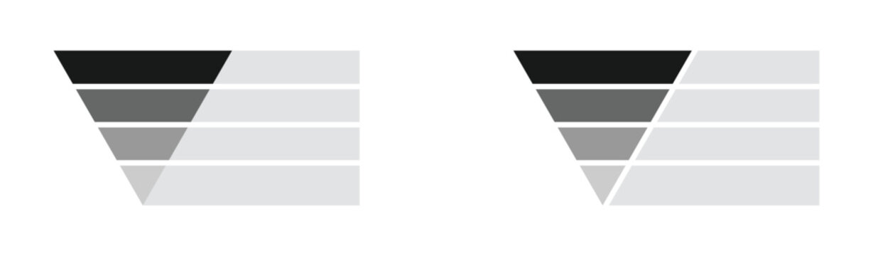 Blank 4 tier pyramid chart vector designs set. Blank 4 tier infographic designs