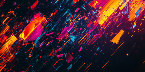 glitch effect with fragmented shapes and neon distortions