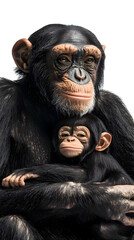 Mother Monkey Chimpanzee Cuddling Her Baby on Her Lap, Transparent PNG Background, Wallpaper, Cover and Screen for Smartphone, PC, Laptop, Transparent PNG.