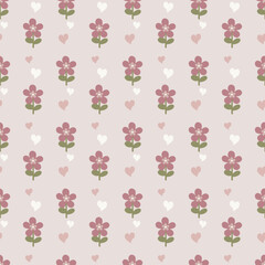 Cute seamless floral pattern in pastel colors in vintage Scandinavian style for fabrics, paper, textiles and gift wrap isolated on a brown background