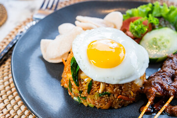 Delicious Fried Rice with Satay and Egg