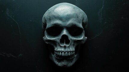 Human skull on a dark background.