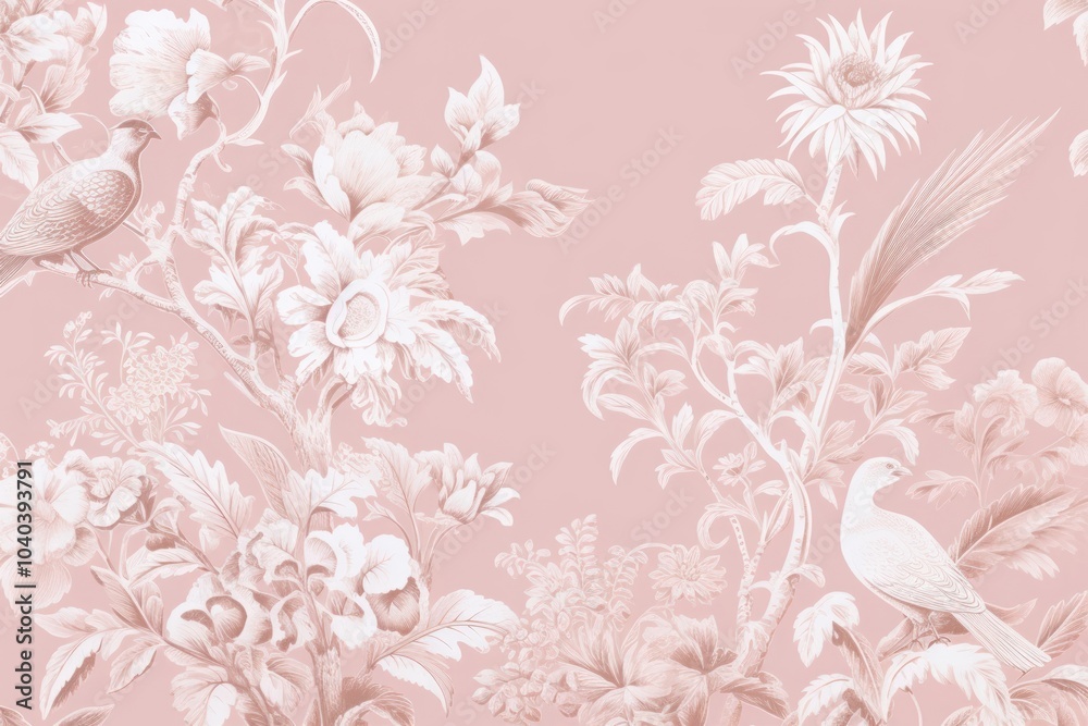 Wall mural Birds and flowers wallpaper pattern backgrounds.