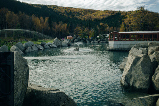 alaska, usa - 20 sep 2024 Fairbanks People relaxing in the Chena Hot Springs