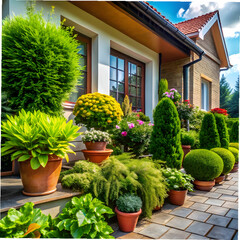 Fototapeta premium green plants in front of the house