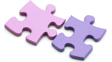 Obraz premium Two purple puzzle pieces on a white background
