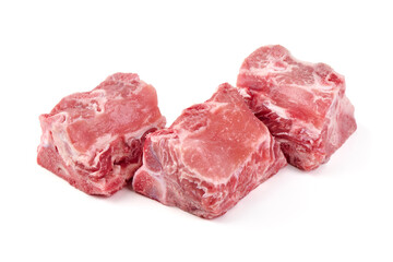 Raw pork ribs pieces, isolated on white background.