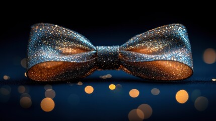 Shimmering glittery bow tie against a dark background with bokeh lights