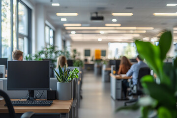 Modern office workspace with employees at work during daytime