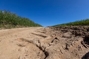part of the road in the field for agricultural transport