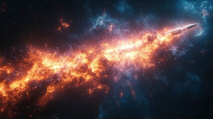 Fototapeta premium Vibrant rocket traveling through a colorful cosmic space of stars and galaxies