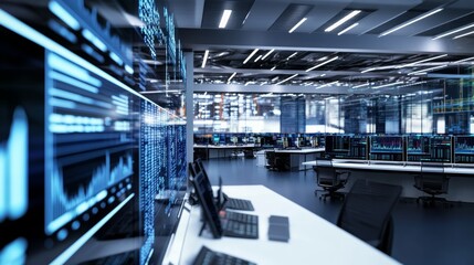 An AI-driven financial trading floor with screens displaying real-time market data and algorithmic trading strategies, Financial style, photo of