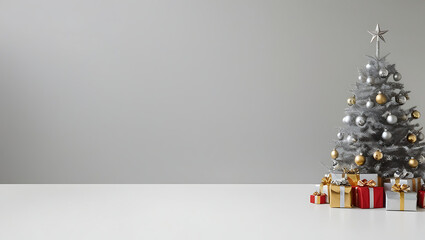 Christmas tree and decorations with copy space, space-copy Christmas tree