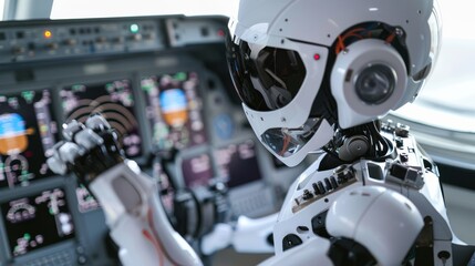 Humanoid robot lubricating moving parts on an aircraft