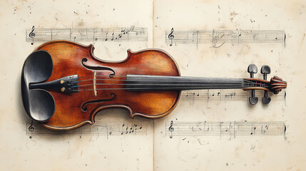 Fototapeta premium Hand-drawn Sketch of Violin, Bow, and Music Stand in Vector Art Style