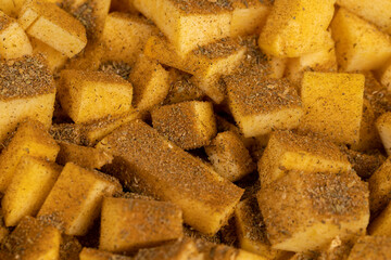 orange pumpkin fruit details cut into pieces for cooking