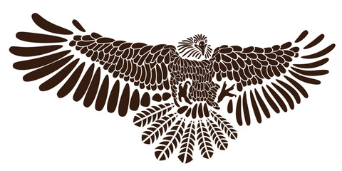 Obraz premium American eagle isolated. Bird. Adler silhouette. Sketch. Die cut. Stencil for laser cutting. Black and white logo, sign, emblem, symbol. Stamp. Simple illustration flying bird. Wall decoration
