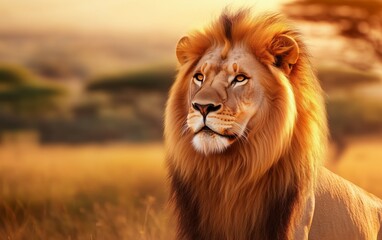 Majestic Lion in the African Savanna at Golden Hour