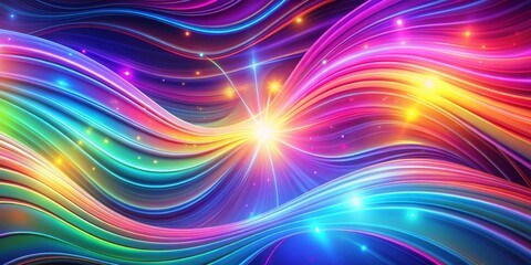 Obraz premium Abstract Vibrant Swirling Waves with Glowing Lights, digital art, abstract art, neon lights, neon colors, glowing shapes, glowing effects