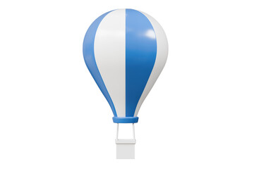 3D Air balloon icon. Minimal Blue and white colorful hot air balloon flight airship fly in sky cartoon icon creative. Travel holiday vacation concept. Graphic element for summer leisure. 3d render.