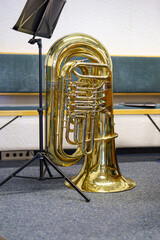 Trumpet, a high-pitched brass instrument used in an orchestra.