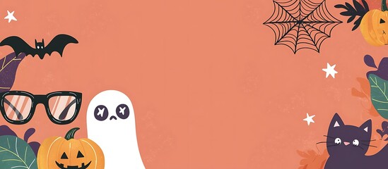 Fototapeta premium A cute halloween themed background with ghost and pumpkin