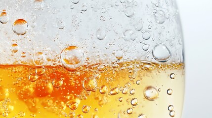 Abstract droplets and bubbles suspended in a clear gel splash with fluid motion