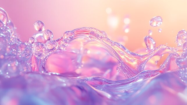 Clear gel with abstract bubbles and droplets creating a smooth fluid splash effect