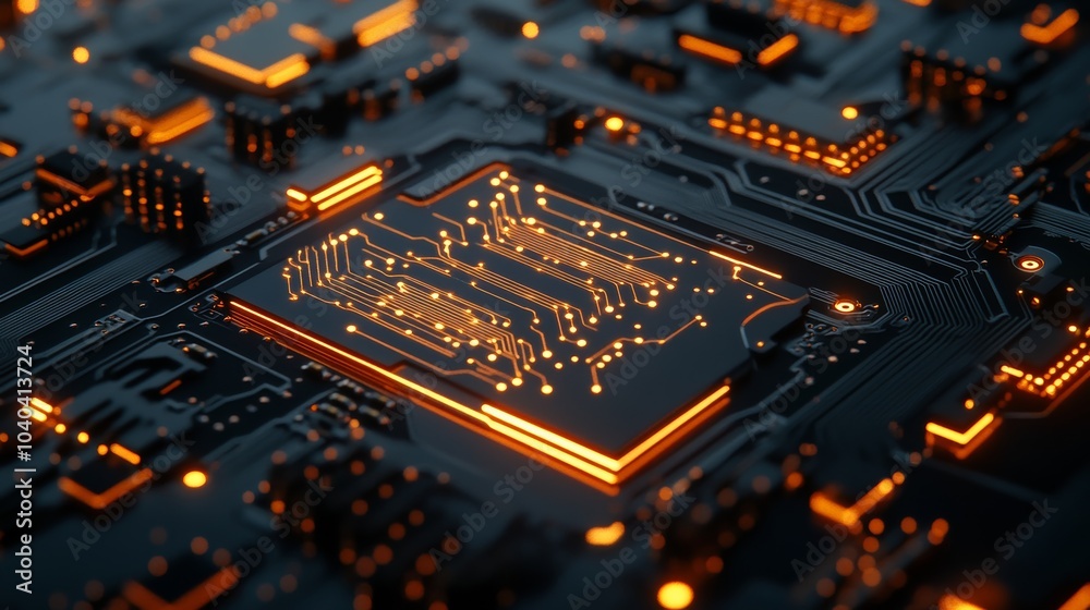 Leinwandbilder An intricate circuit board with glowing components, close-up view with illuminated parts, Tech-inspired style