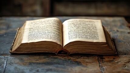 Obraz premium Aging open book resting on rustic wooden surface