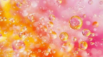 Abstract gel droplets and bubbles suspended in mid-air splash creating a dynamic composition