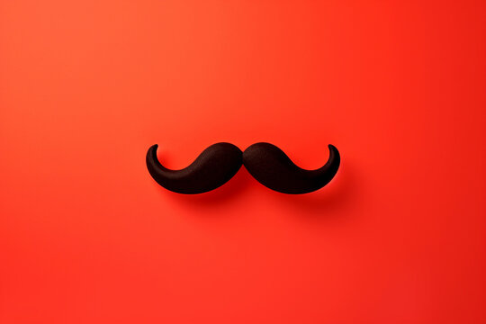 A minimalist icon of a black mustache set against a bold red background, symbolizing Grandpas Day or Fathers Day. grooming, gifts for fathers, or celebrating male figures in our lives