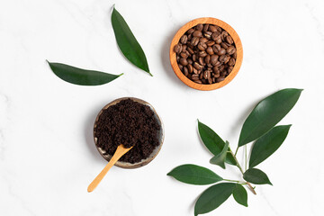 Concept of skin and face care, coffee scrub