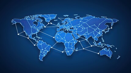 Fototapeta premium A digital world map with interconnected lines symbolizing global connectivity and technology advancements.