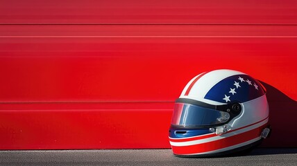 Fototapeta premium Racing helmet with flag design against red background