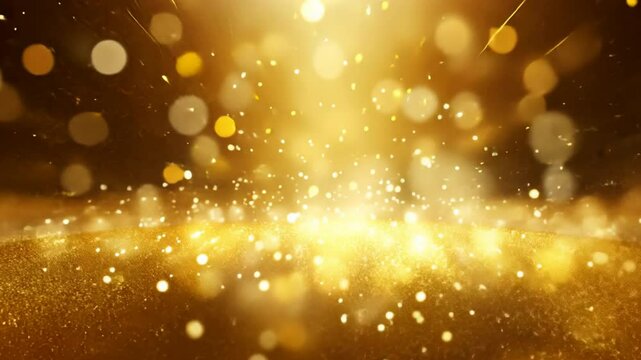 Golden Glitter: A dazzling, shimmering background with bokeh lights and sparkling gold glitter, ideal for celebration, luxury, and festive occasions.  