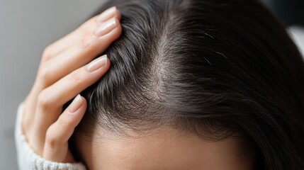 Hair Loss Concept - Woman's Hands Touching Her Hair.
