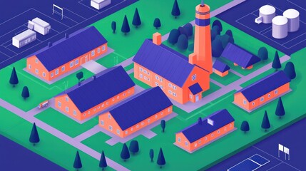Vibrant Aerial View of a Modern Lighthouse Complex Surrounded by Lush Greenery and Facilities