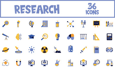 Vector image of research icon set white background