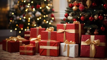 christmas tree with gifts box and decorations