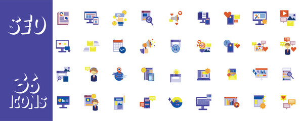 Vector image of SEO icon set with white background