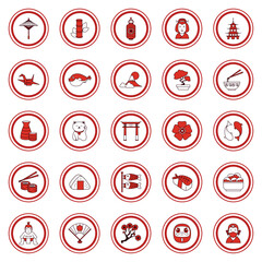 Set of red japan vector icons on white background
