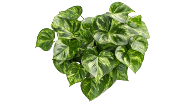 PNG Green Variegated Leaves of Houseplant - Close Up Isolated on Transparent Background