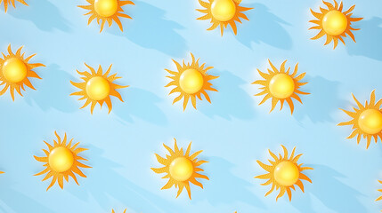Pattern of Yellow Suns Against a Bright Blue Background