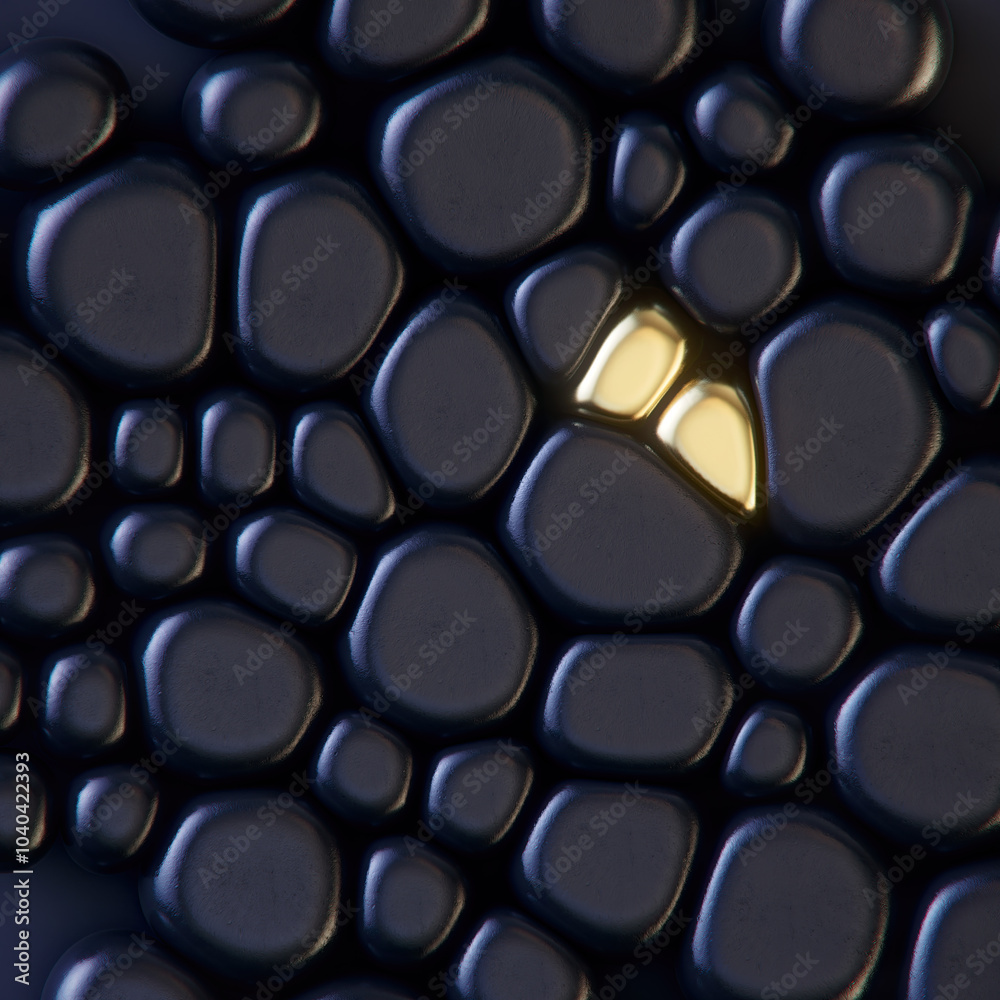 Poster digital illustration of golden drops among soft black organic shapes. elegant and sophisticated desi